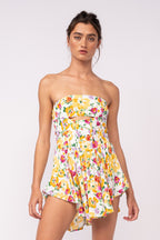 Floral Print Strapless Keyhole Mini