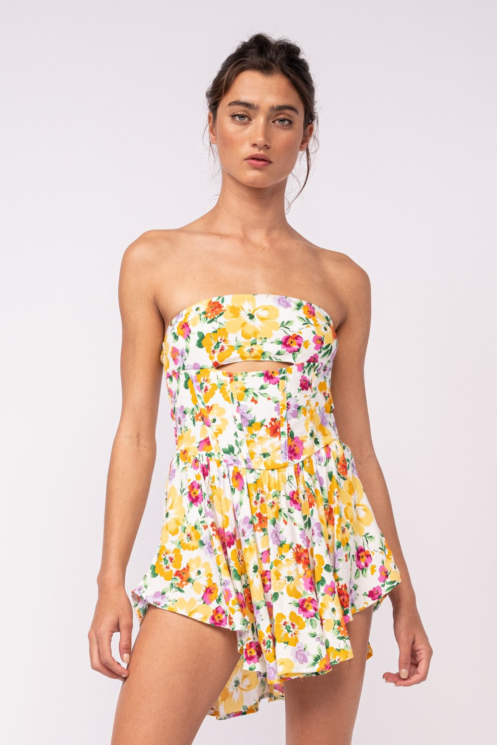 Floral Print Strapless Keyhole Mini