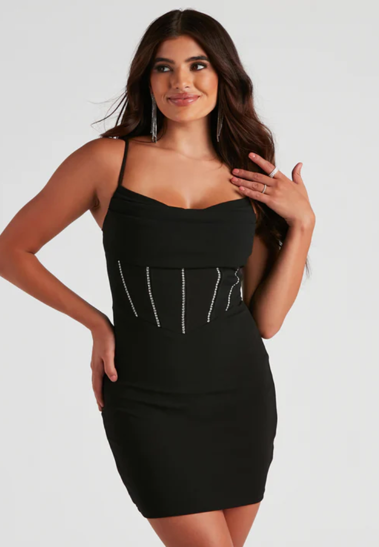 Black Rhinestone Corset Mini