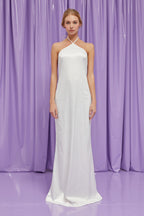 White High Neck Satin Maxi