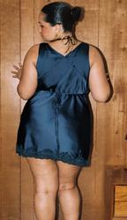 Navy Sleeveless Lace Trim Bottom Mini