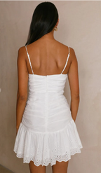 White Linen Drop Waist Eyelet Mini