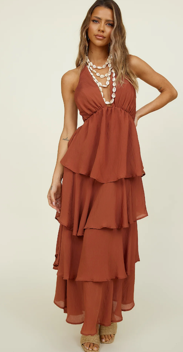 Brown Tiered Maxi