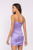 Lavender Strapless Satin Mini