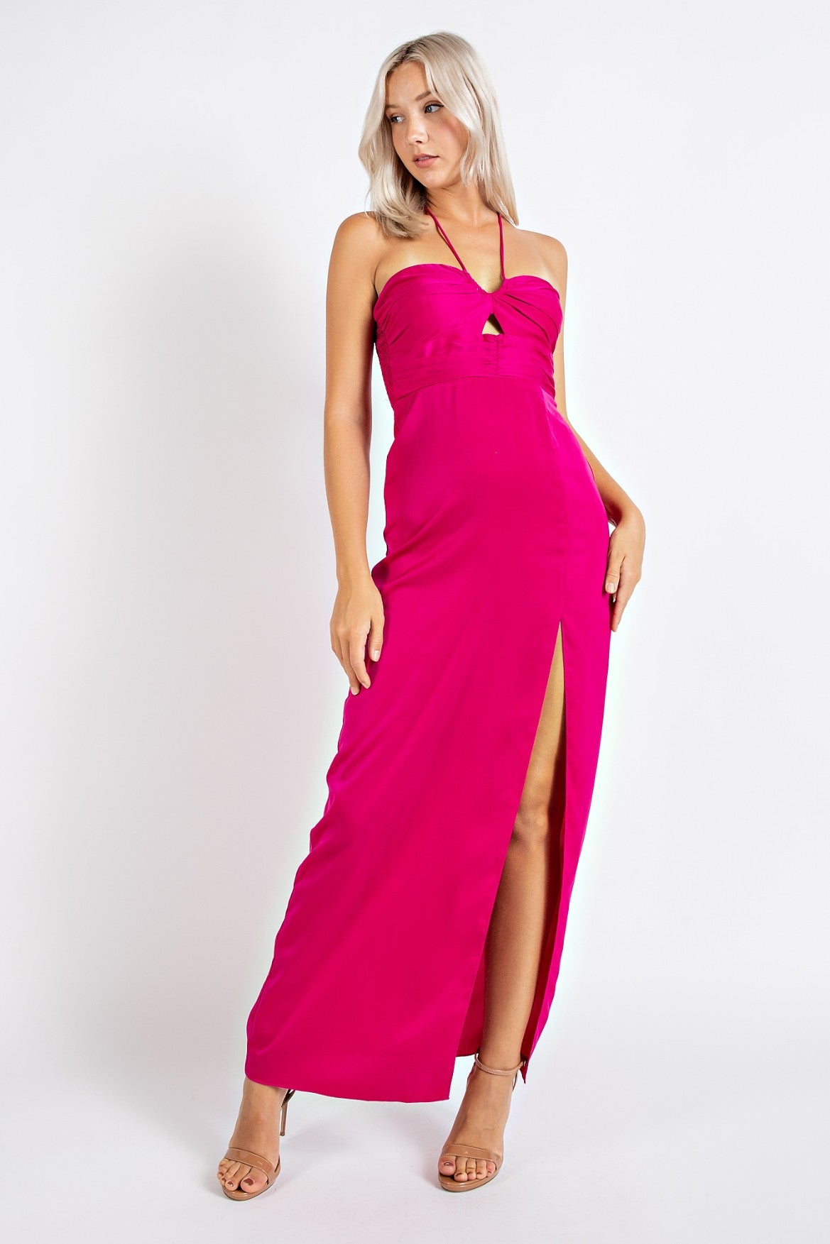 Fuchsia Halter High Slit Maxi