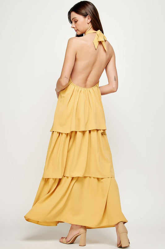 Yellow Layered Open Back Maxi