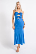 Royal Blue Satin Cutout Maxi