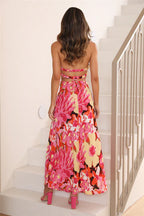 Pink Floral Center Cut-Out Maxi