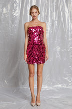 Pink Strapless Large Sequin Mini