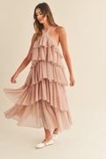 Mauve Ruffle Halter Maxi