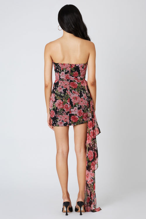 Black Floral Mesh Draped Mini