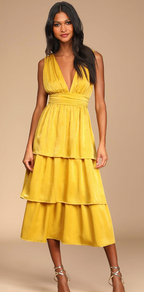 Yellow Tiered Satin Maxi