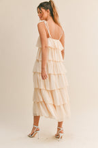 Beige Tiered Linen Midi