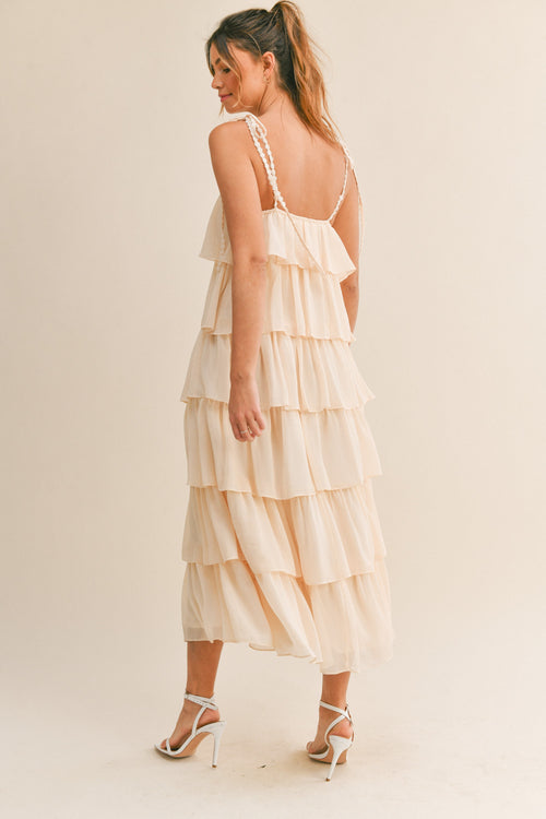 Beige Tiered Linen Midi