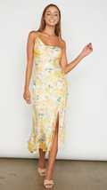 Yellow Floral Asymmetrical Strap Midi