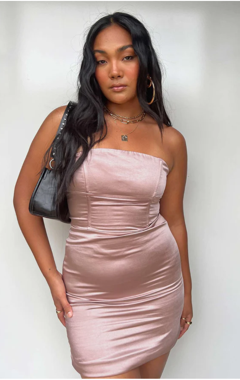 Mauve Strapless Satin Mini