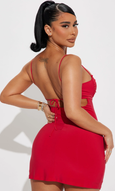 Red Lace Trim Bodycon Mini