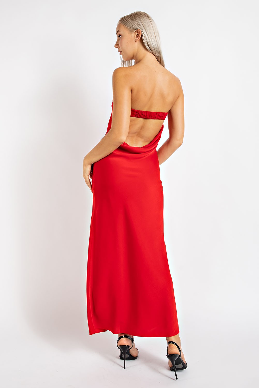 Red Strapless Satin Maxi