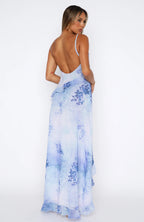 Blue Asymmetrical Patterned Maxi