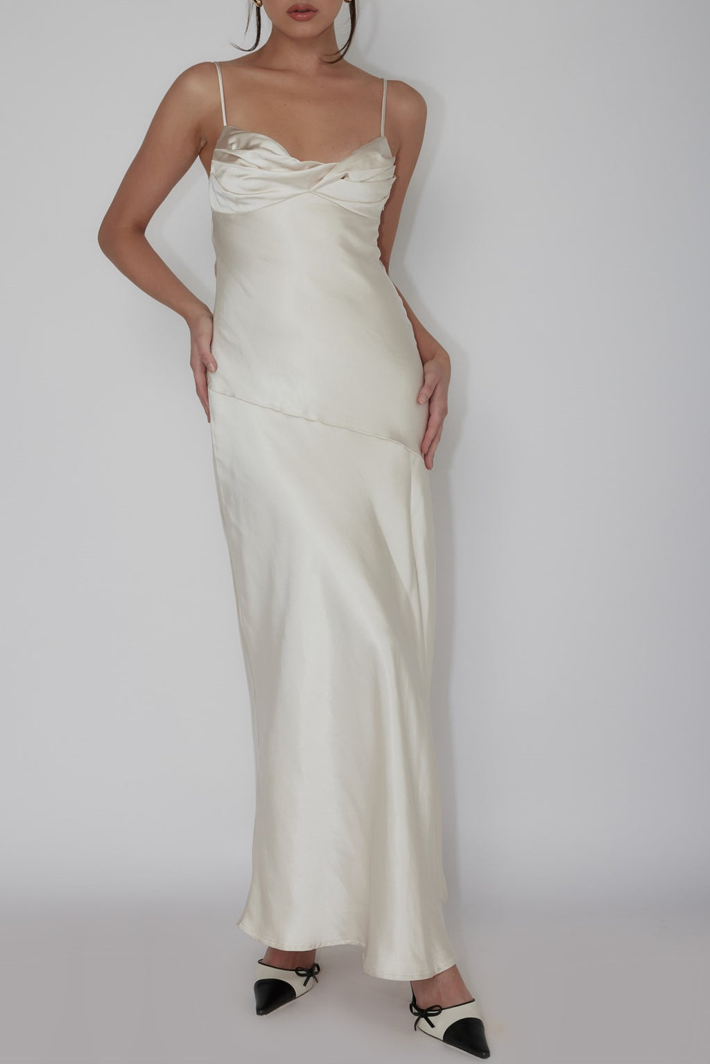 Champagne Front Twist Satin Maxi