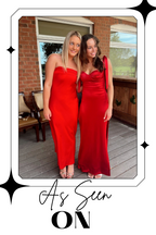 Red Strapless Satin Maxi