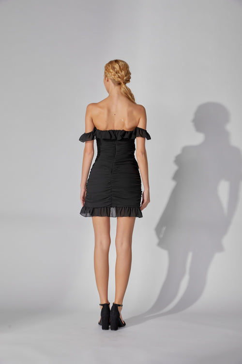 Black Ruffle Off the Shoulder Mini