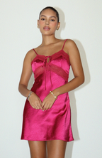 Wine Red Satin Mini with Lace Trim
