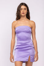 Lavender Strapless Satin Mini