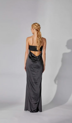 Black Strapless Crossed Shirring Tube Maxi