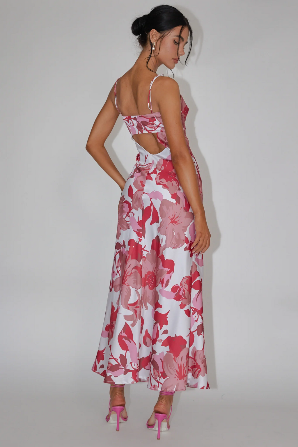 Pink Floral V-Neck Maxi