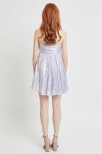Silver Metallic Strapless Pleated Mini