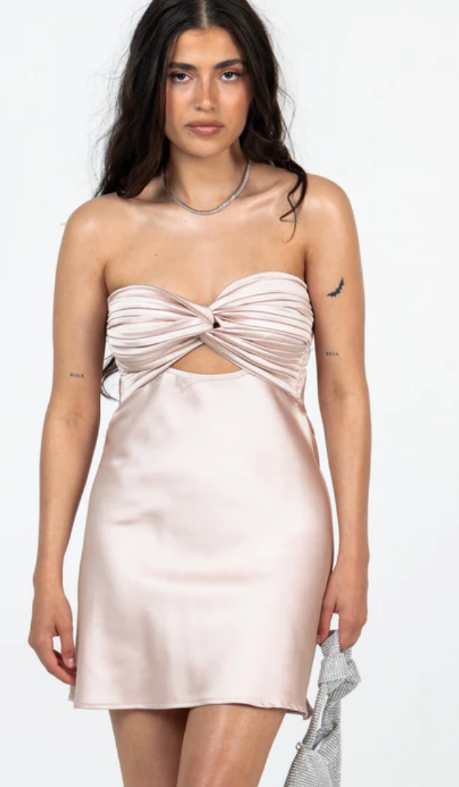 Mauve Strapless Keyhole Satin Mini