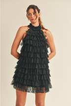 Black Ruffle Tiered Lace Mini