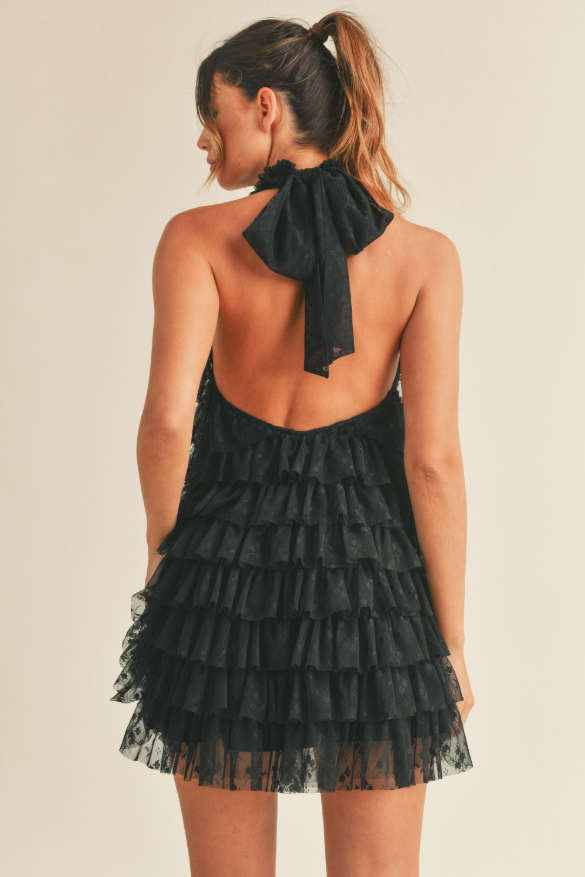 Black Ruffle Tiered Lace Mini
