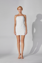 White Floral Textured Strapless Mini