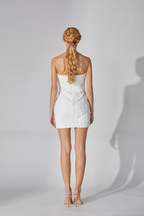 White Floral Textured Strapless Mini