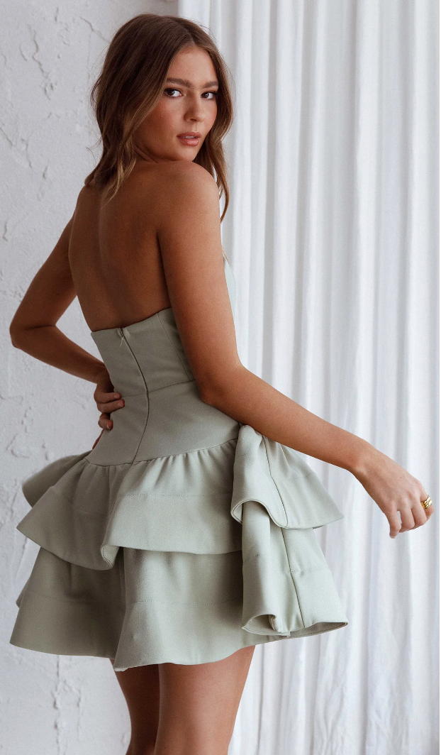 Sage Green Strapless Babydoll Mini