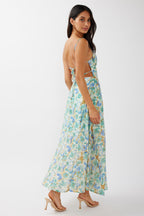 Green and Blue Floral Bustier Maxi