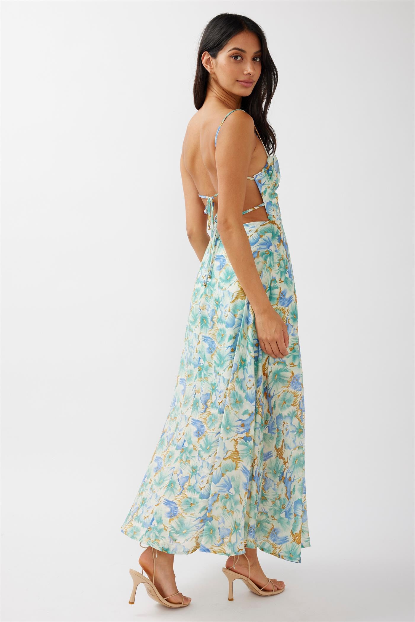 Green and Blue Floral Bustier Maxi