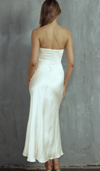 Ivory Strapless CrissCross Satin Midi