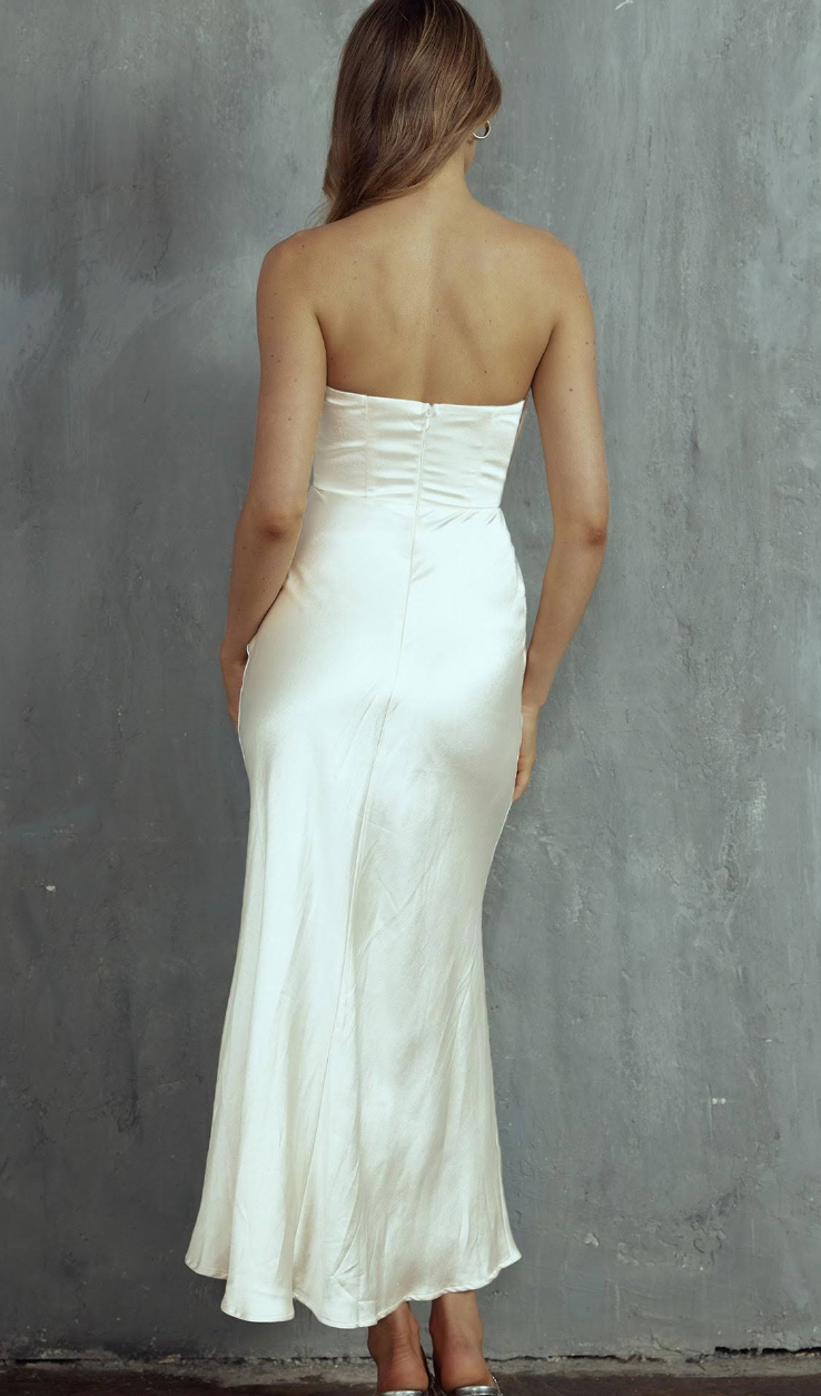 Ivory Strapless CrissCross Satin Midi