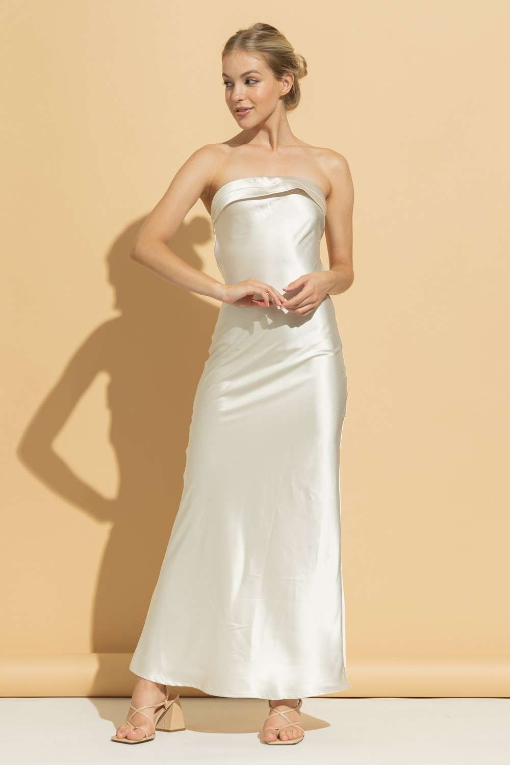 Ivory Strapless Satin Maxi