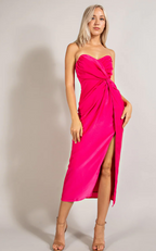 Pink Strapless Twist Midi