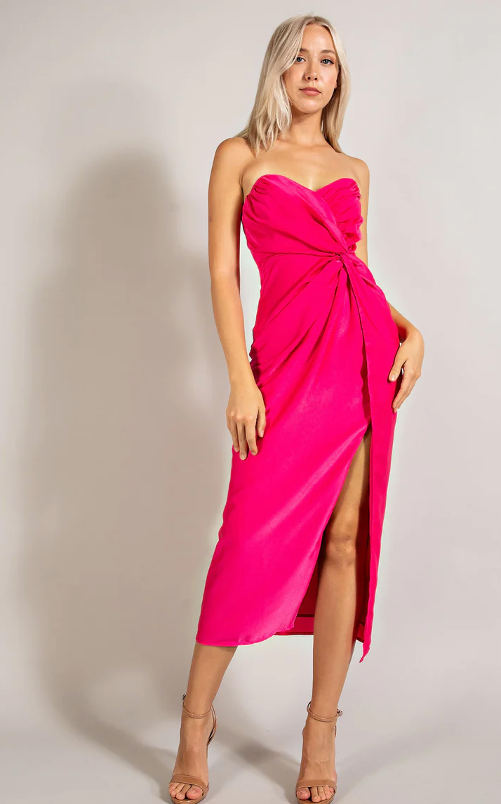 Pink Strapless Twist Midi