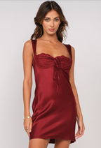 Maroon Lace Bust Satin Mini
