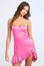 Pink Satin Ruffle Bottom Mini