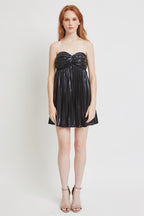 Black Metallic Strapless Pleated Mini