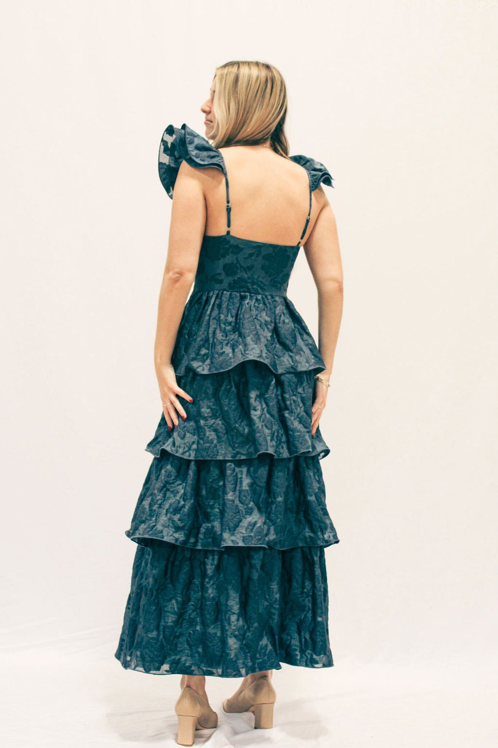 Dark Blue Tiered Keyhole Maxi