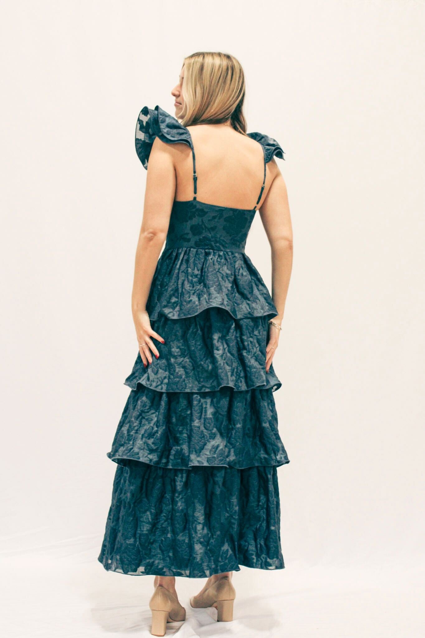 Dark Blue Tiered Keyhole Maxi