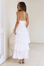 White Cotton Deep V Tiered Maxi